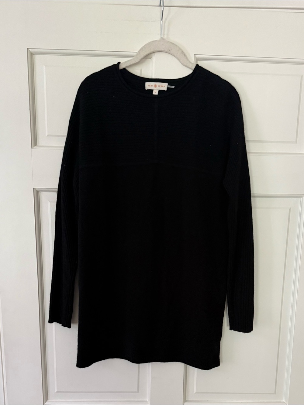 Tory Burch 100% Cashmere Black Crewneck Ribbed Long-Sleeve Sweater